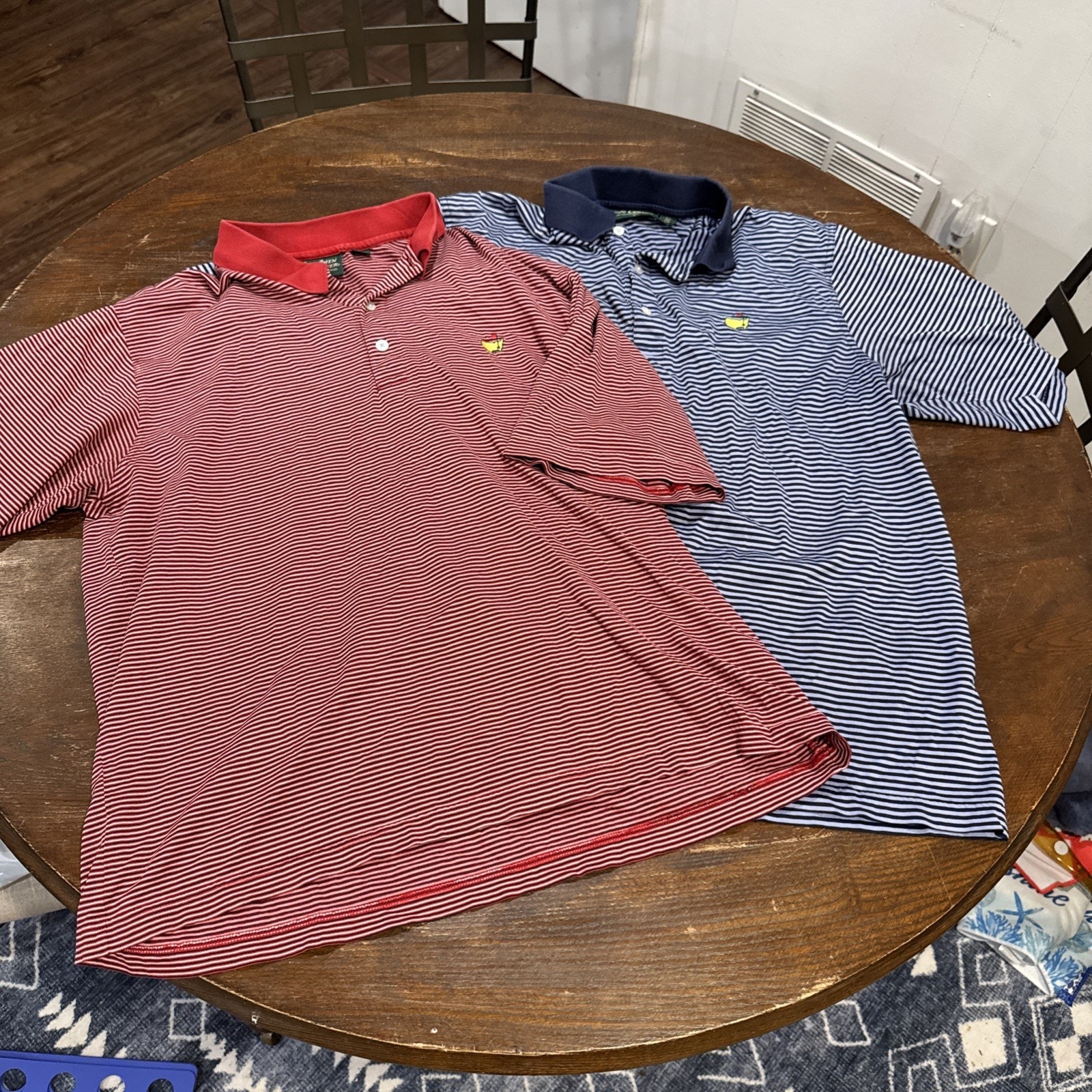 Vintage Amen Corner 90s Striped Masters Golf Polo Shirt Sz L Rare Pima (Lot Of 2